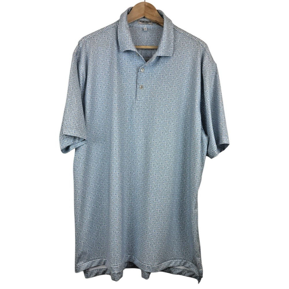 Peter Millar Summer Comfort Polo Shirt Blue All Over Cocktails Golf Men Size XL